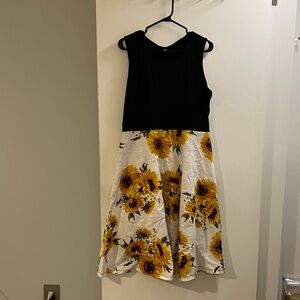 Sunflower Delight Kids Dress - Black and White